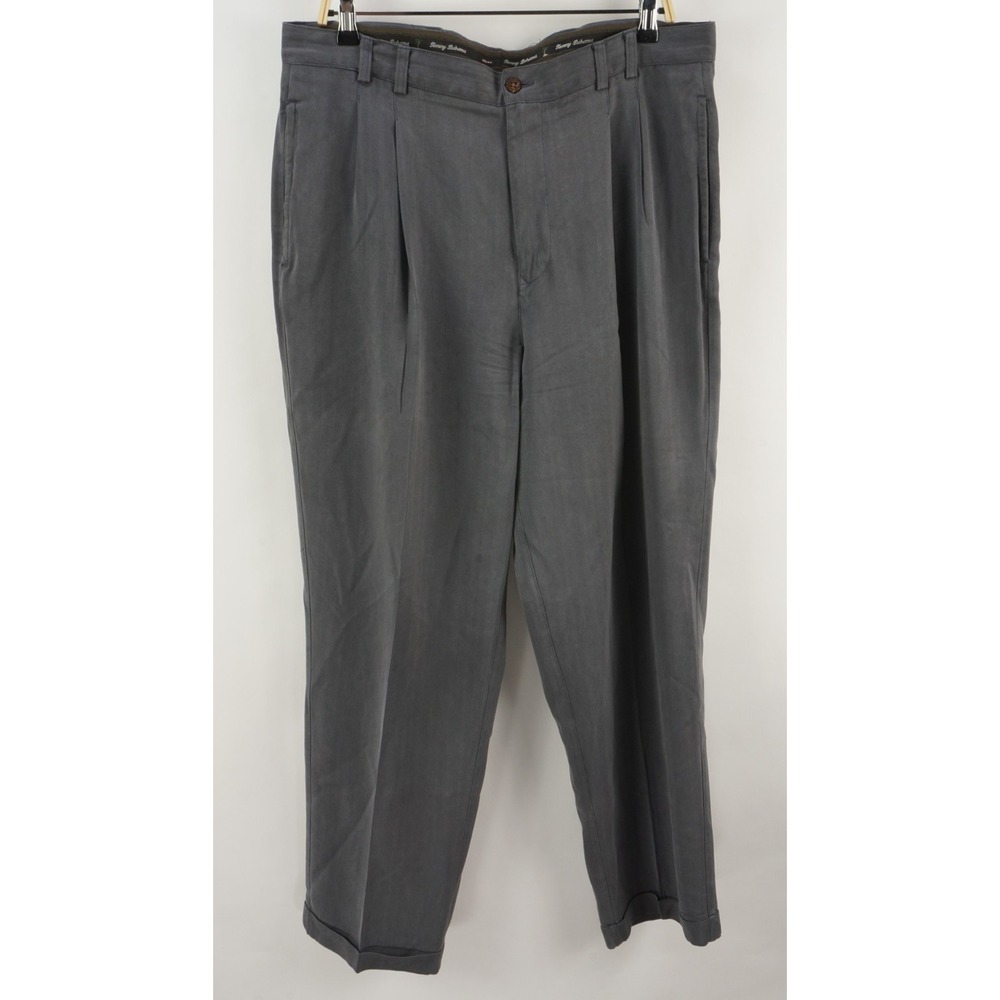 Vintage Tommy Bahama Pleated Cuffed Silk Trousers Men's 34 x 30 Gray Herringbone